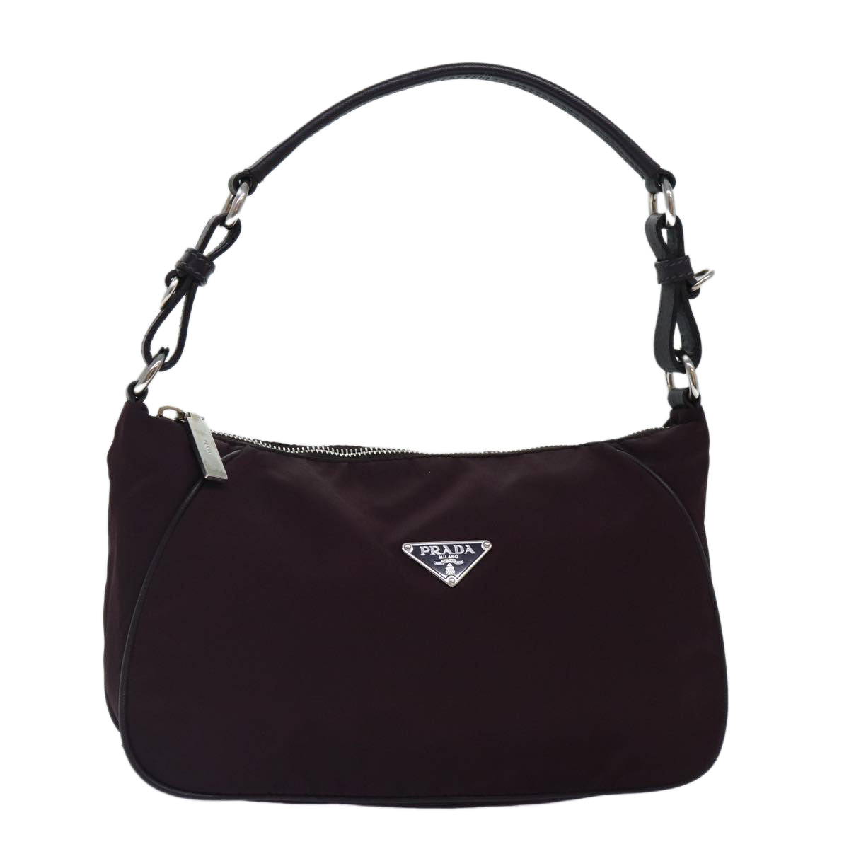 Luxury Prada Shoulder Bag Nylon Wine Red Silver  86985