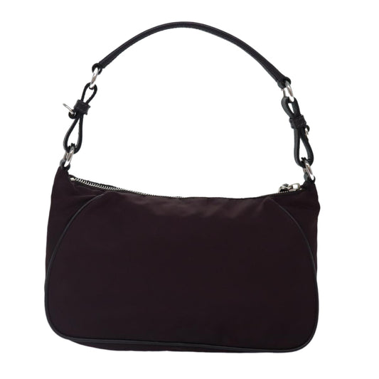 Luxury Prada Shoulder Bag Nylon Wine Red Silver  86985