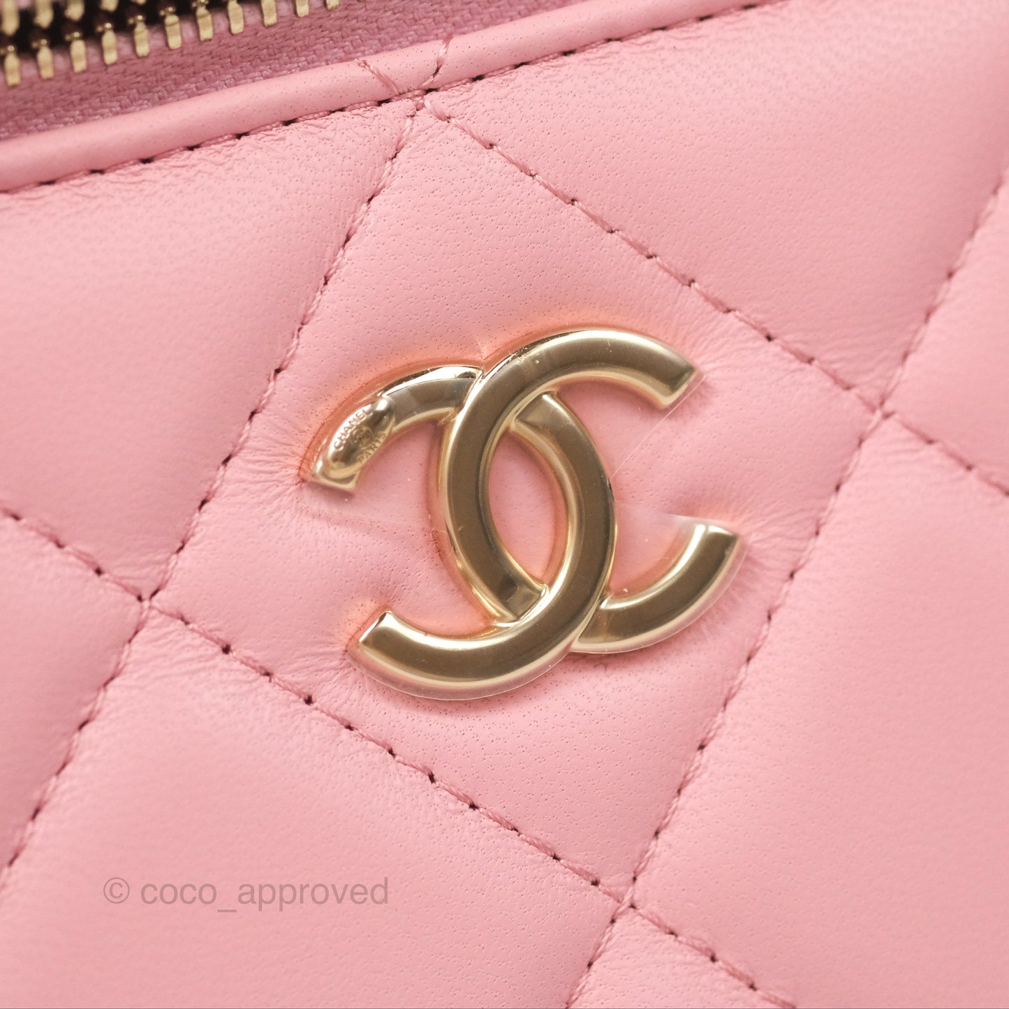 Chanel Resin Elegant Chain Vanity Case Pink Lambskin Gold Hardware
