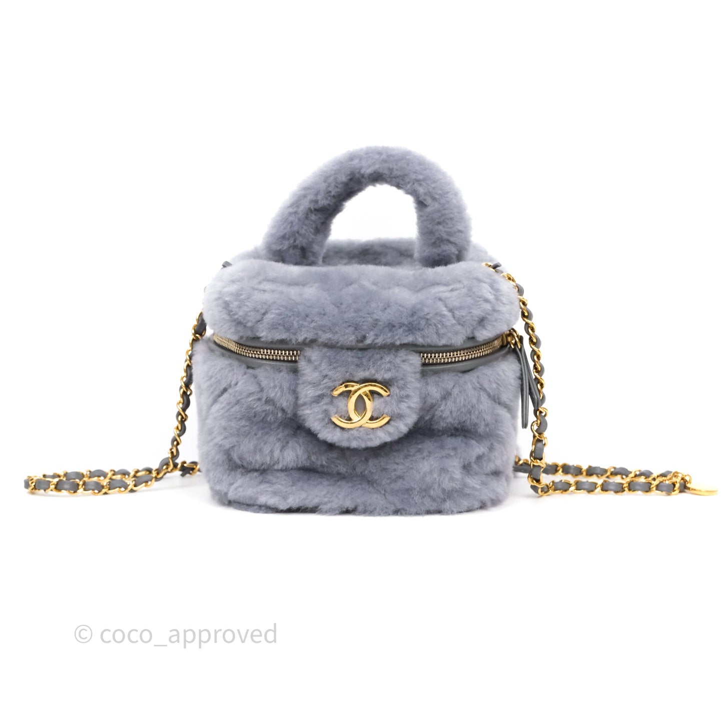 Chanel Vanity Case Grey Shearling Lambskin Gold Hardware 22A