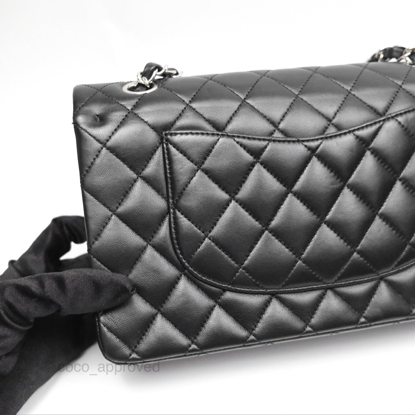 Chanel Classic M/L Medium Flap Quilted Black Lambskin Silver Hardware