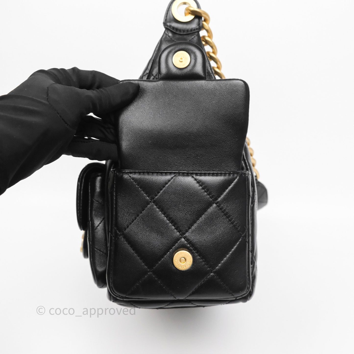 Chanel Quilted Large Trendy Double Pocket Hobo Black Lambskin Gold Hardware