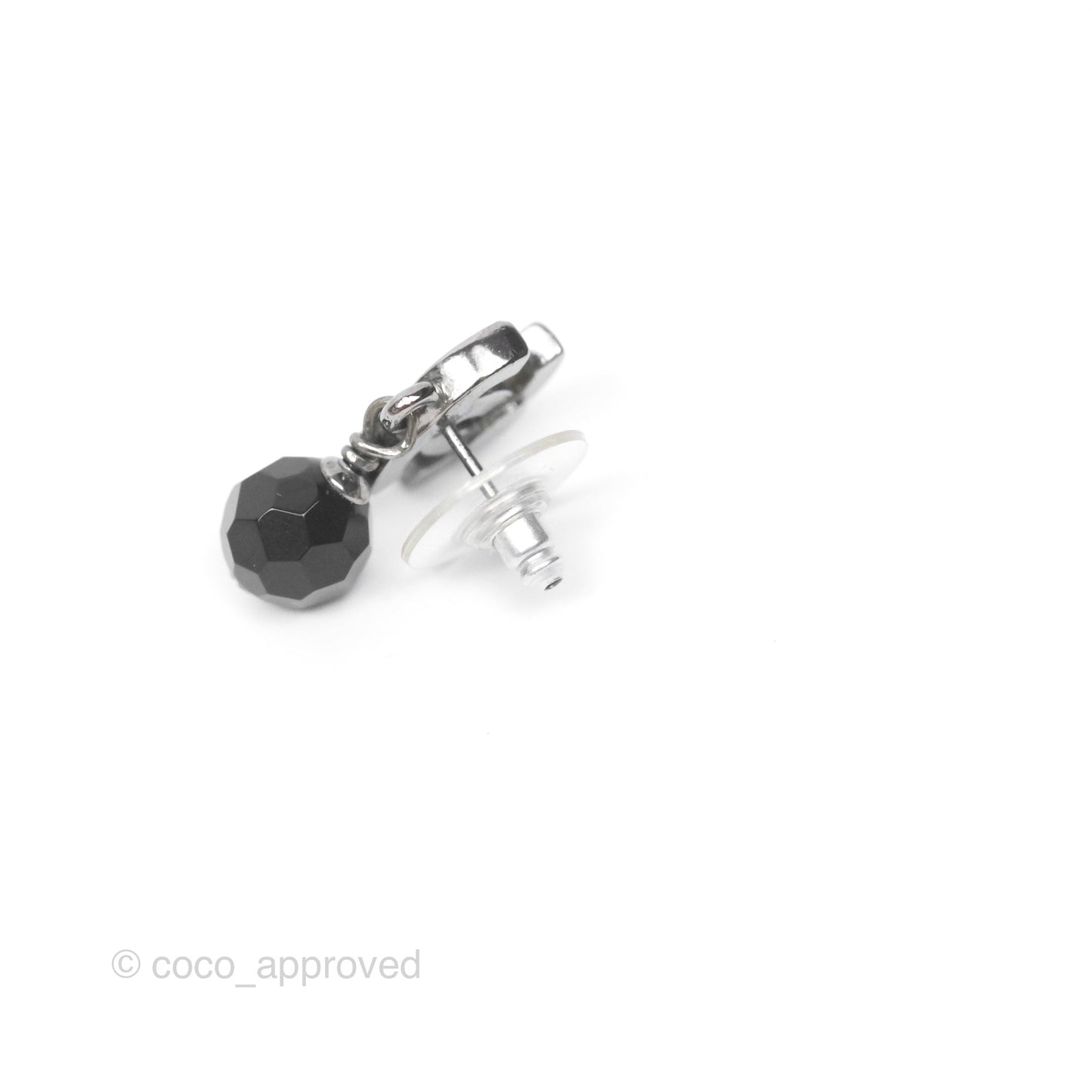Chanel CC Black Bead Drop Earrings Dark Silver 10V