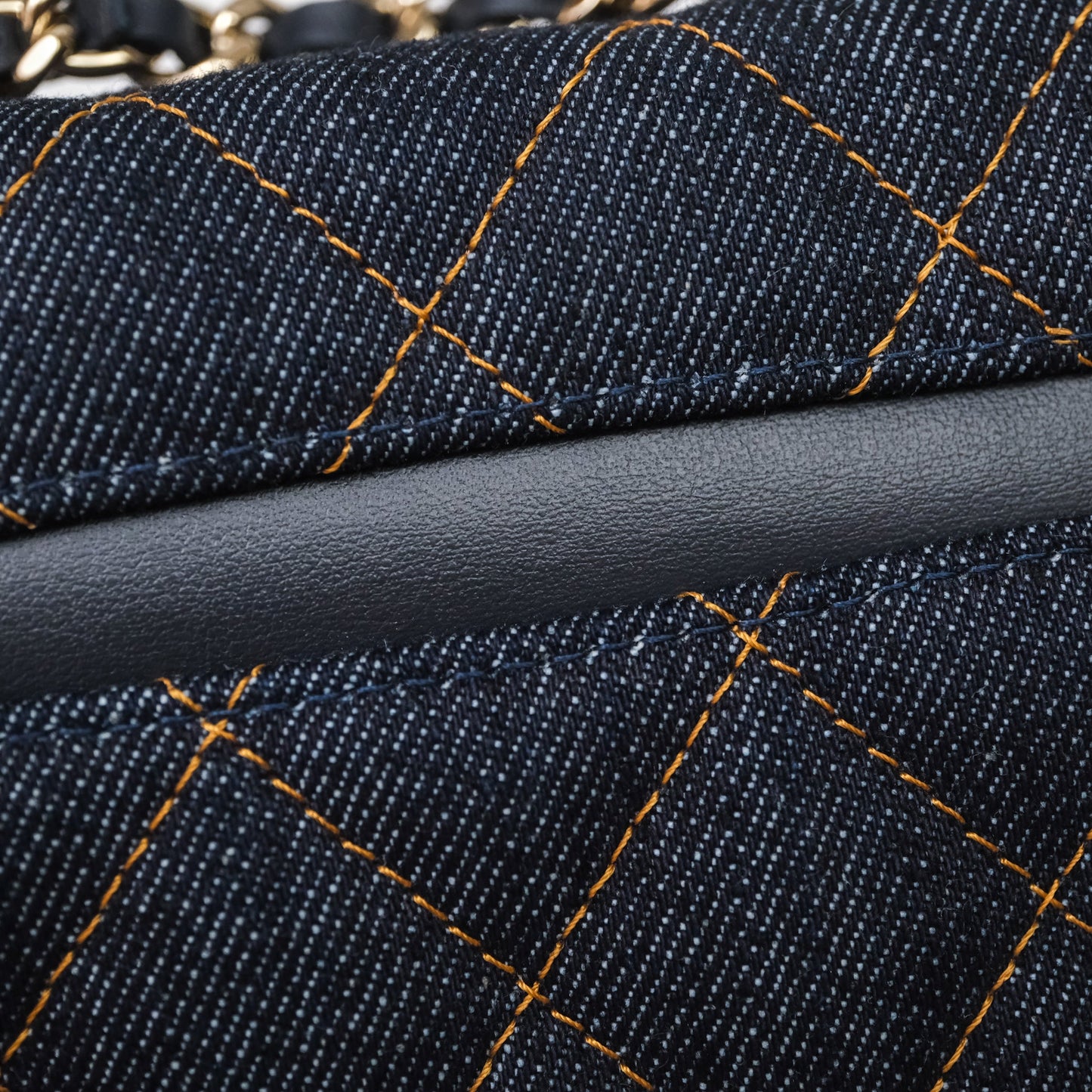 Chanel Top Handle Long Vanity with Chain Dark Blue Denim Gold Hardware