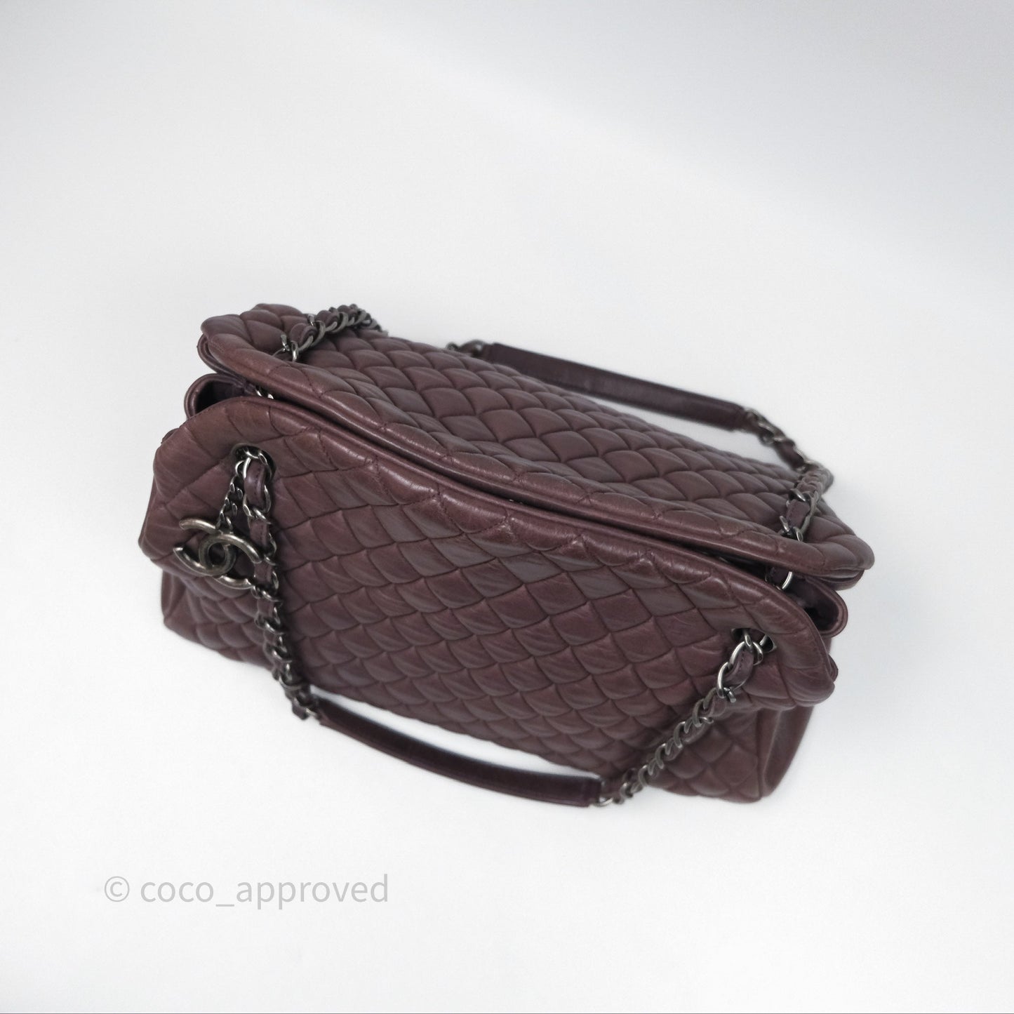 Chanel Large Mademoiselle Bowling Crumpled Calfskin Purple Ruthenium Hardware