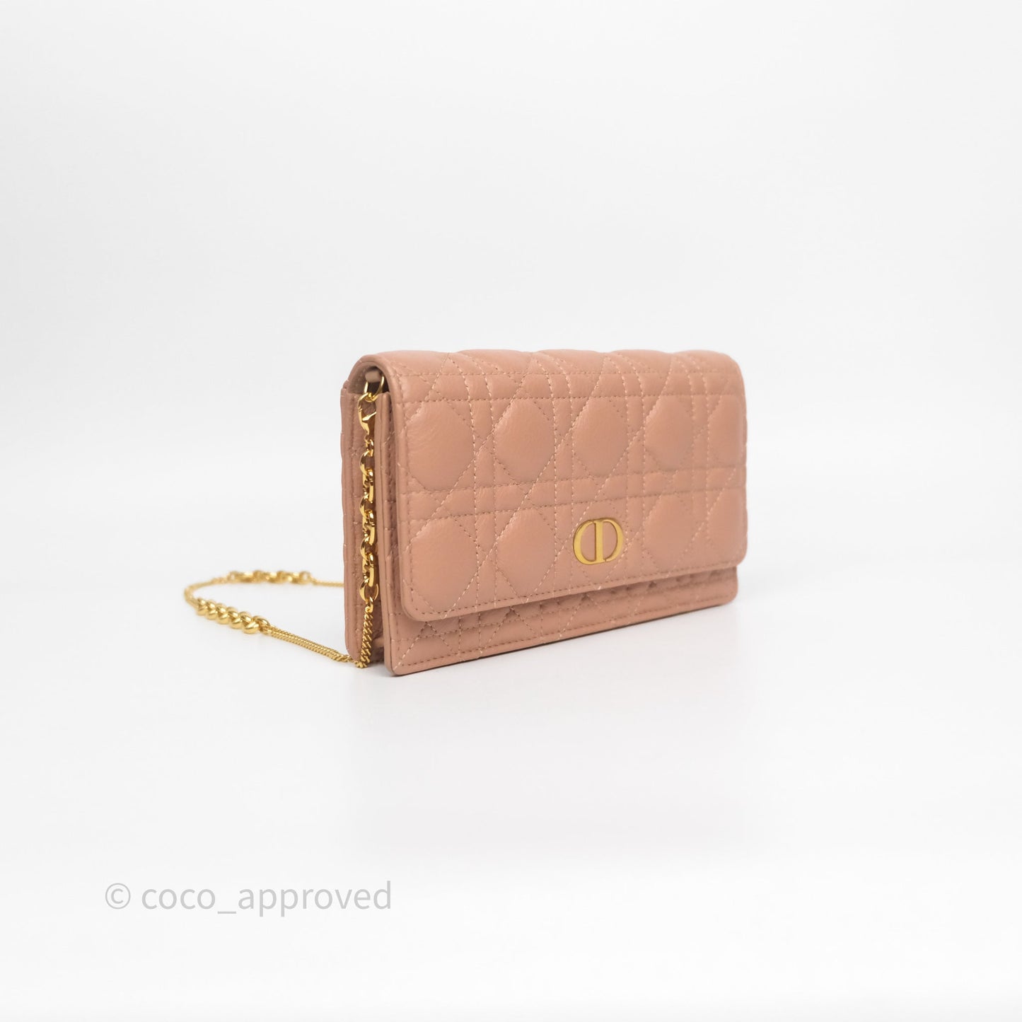 Christian Dior Caro Pouch with Chain In Supple Pink Cannage Calfskin