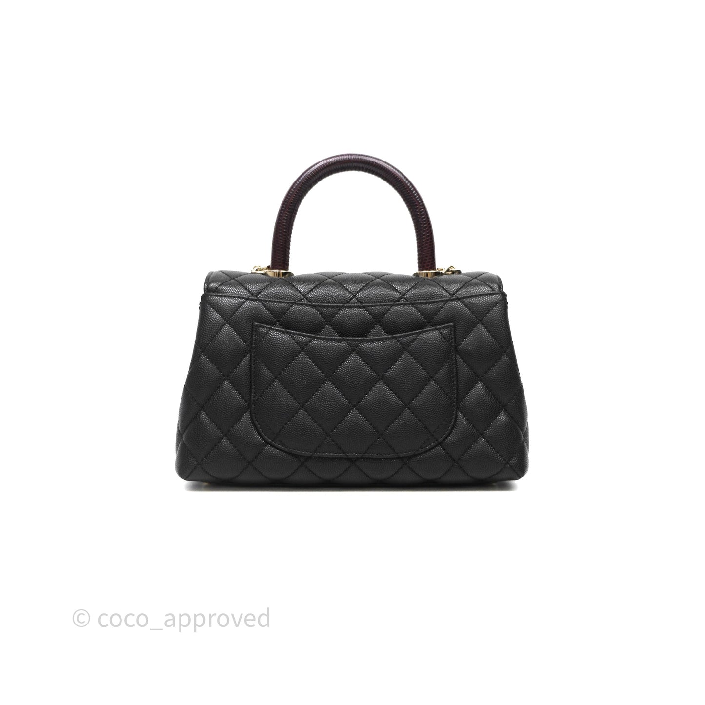 Chanel Mini Coco Handle Quilted Black Caviar Light Gold Hardware Lizard Embossed Handle