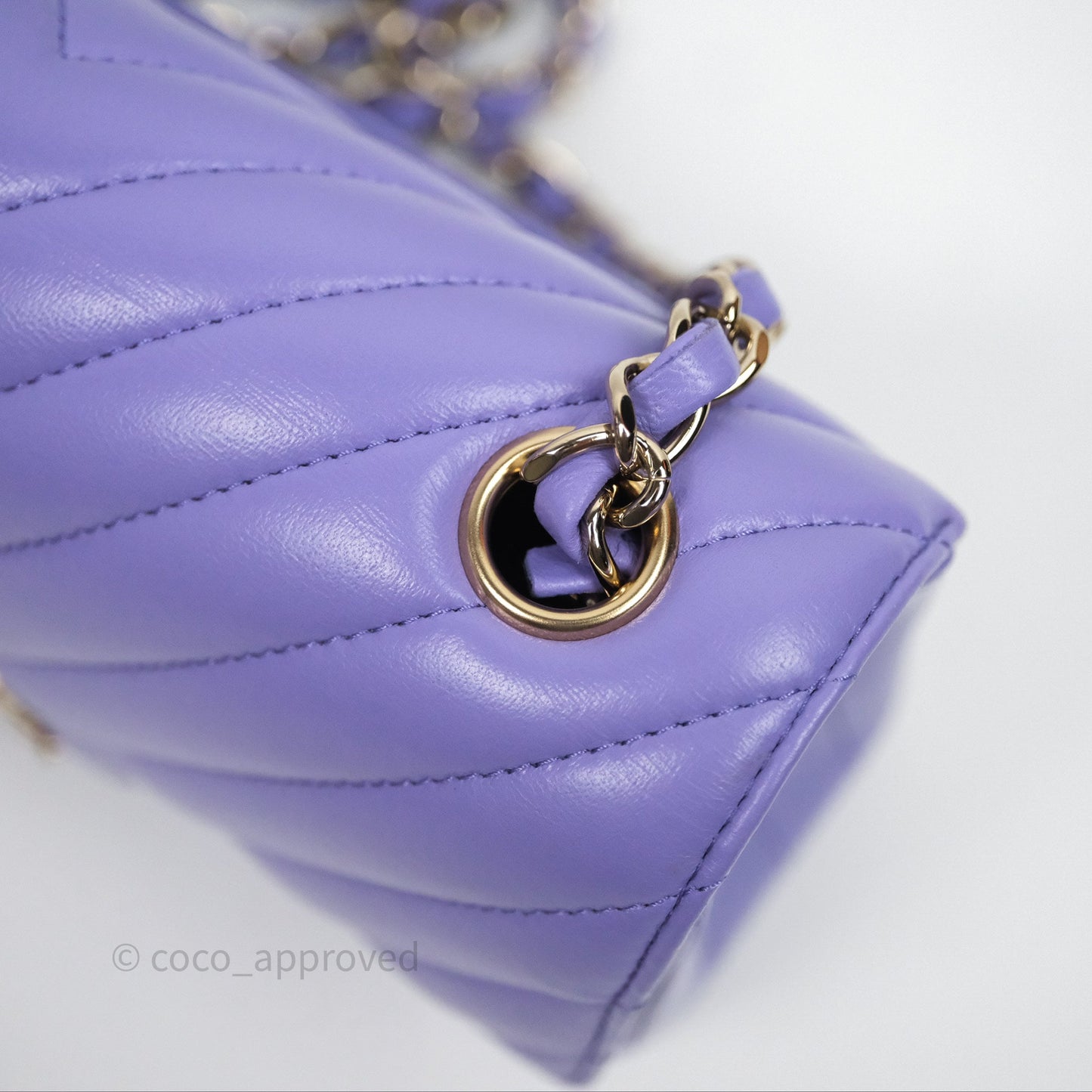 Chanel Quilted Mini Rectangular Chevron Purple Lambskin Gold Hardware
