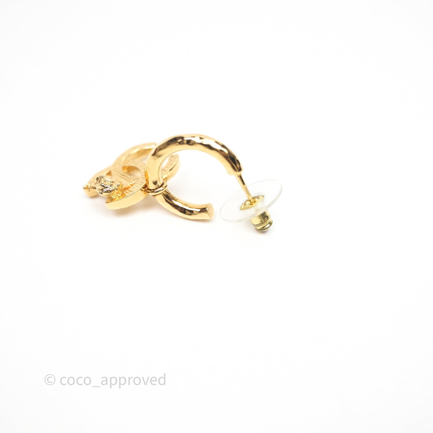 Chanel Lion CC Hoop Earrings Gold Tone 22A