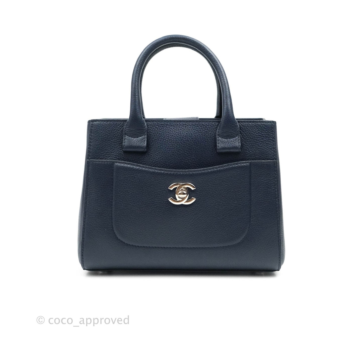 Chanel Mini Neo Executive Shopper Tote Black Grained Calfskin Navy Silver Hardware