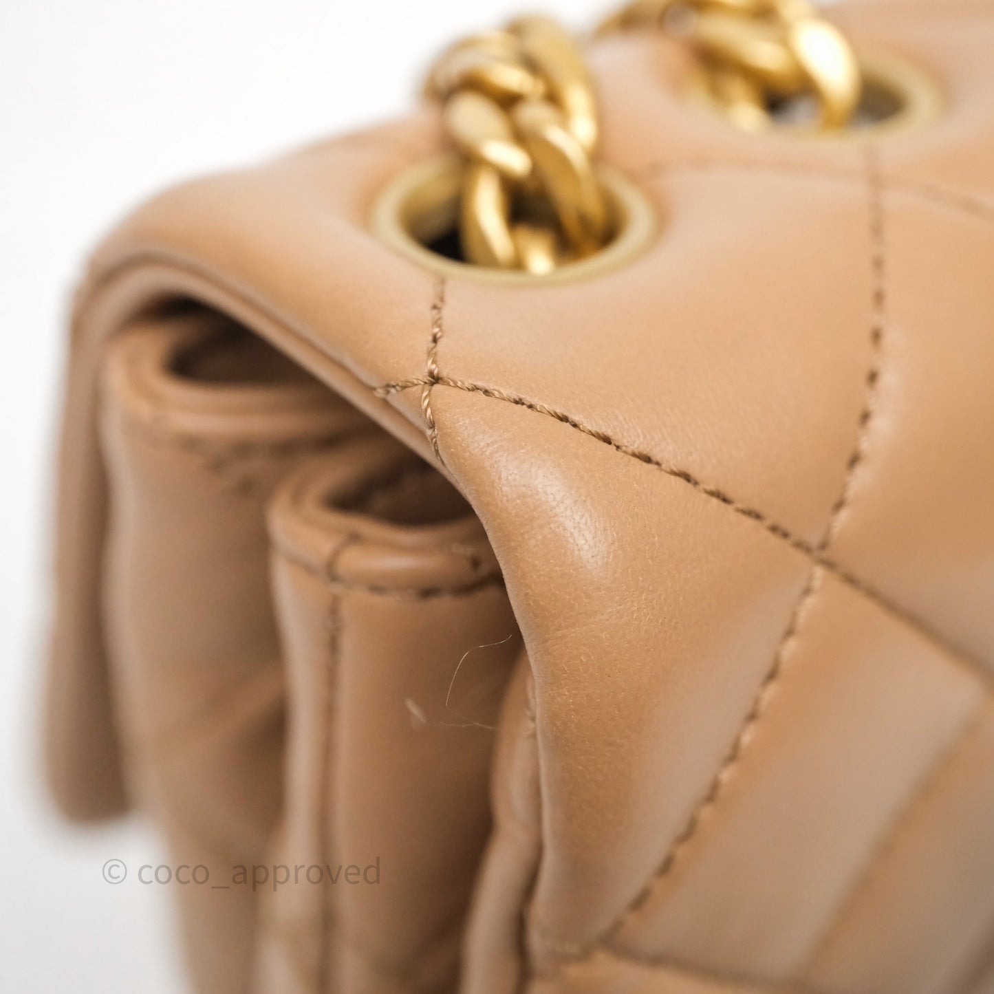 Chanel Medium All Slide Adjustable Chain Flap Bag Beige Lambskin Aged Gold Hardware