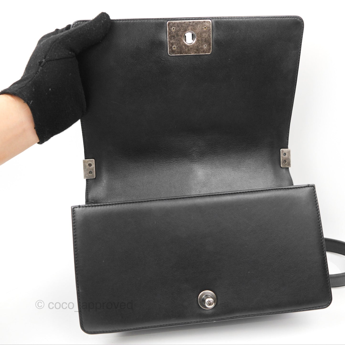 Chanel Quilted Medium Boy Black Calfskin Ruthenium Hardware