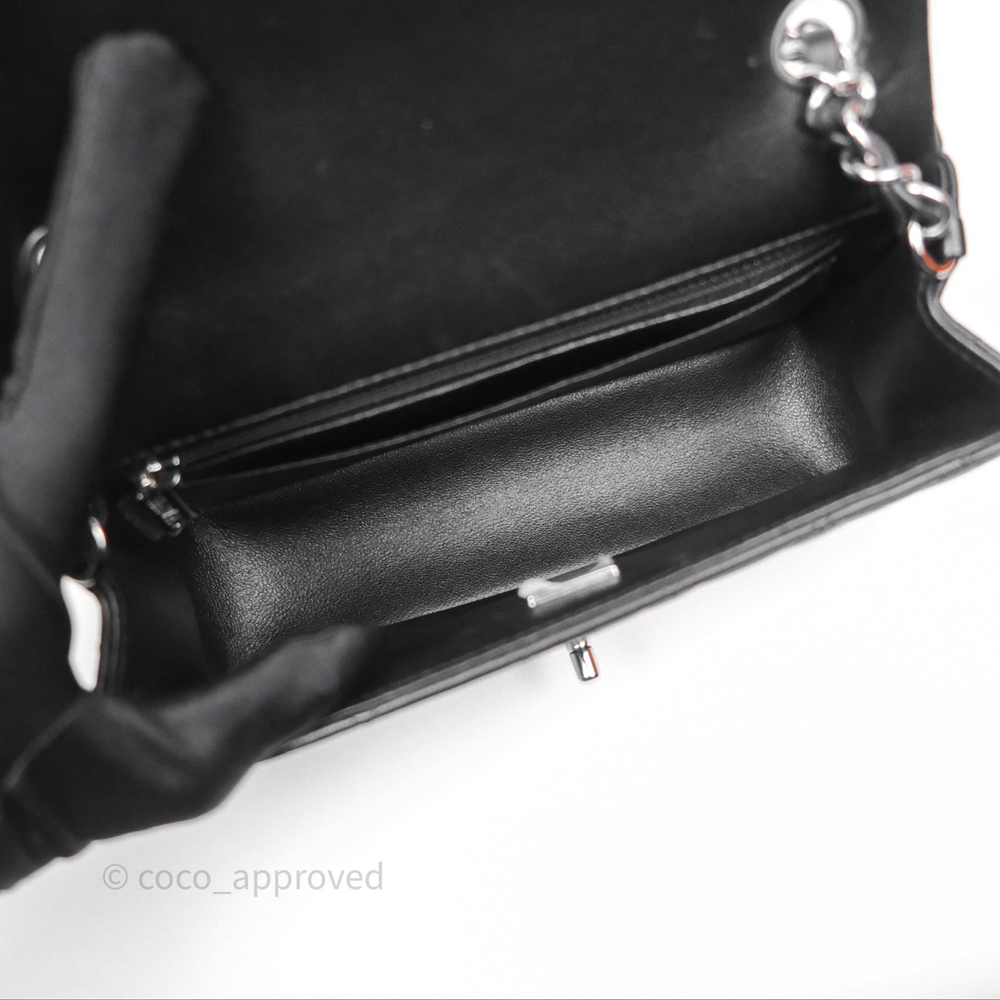 Chanel Quilted Mini Rectangular Flap Black Lambskin Silver Hardware