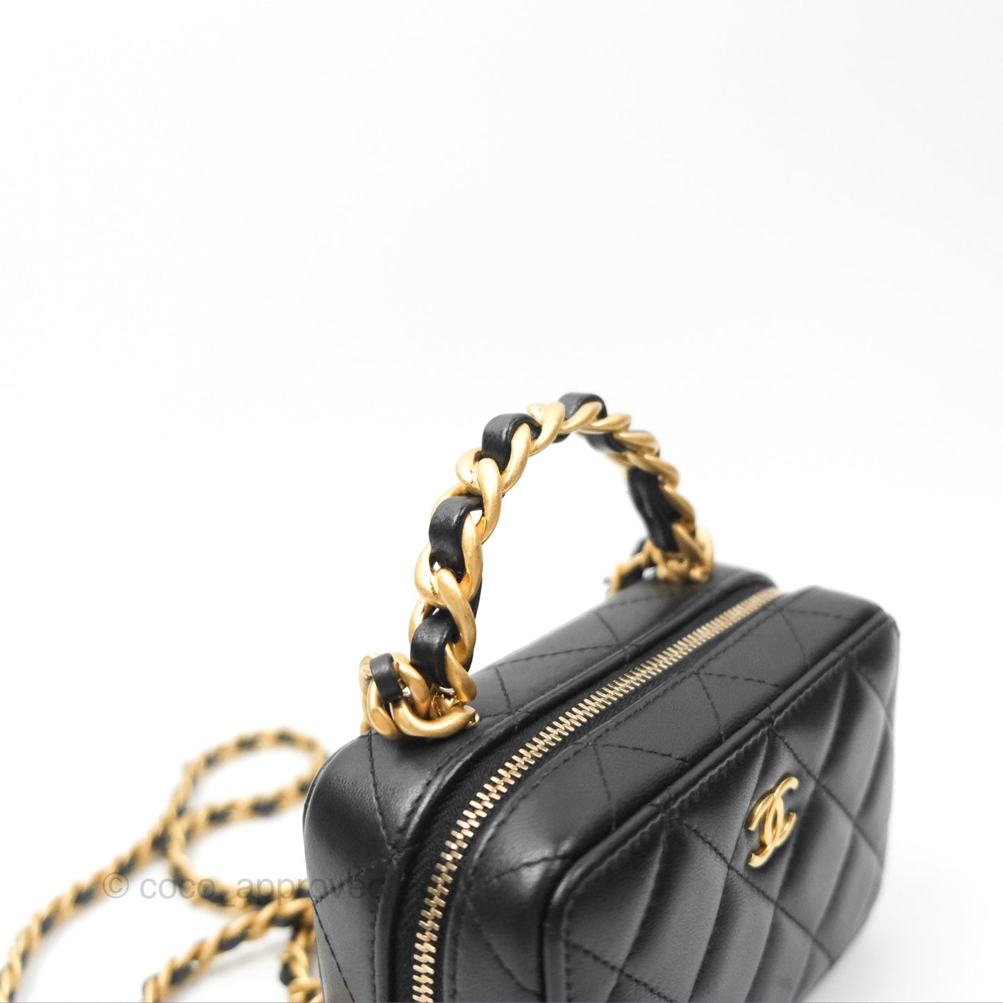Chanel Top Handle Vanity Case Black Lambskin Aged Gold Hardware 22A