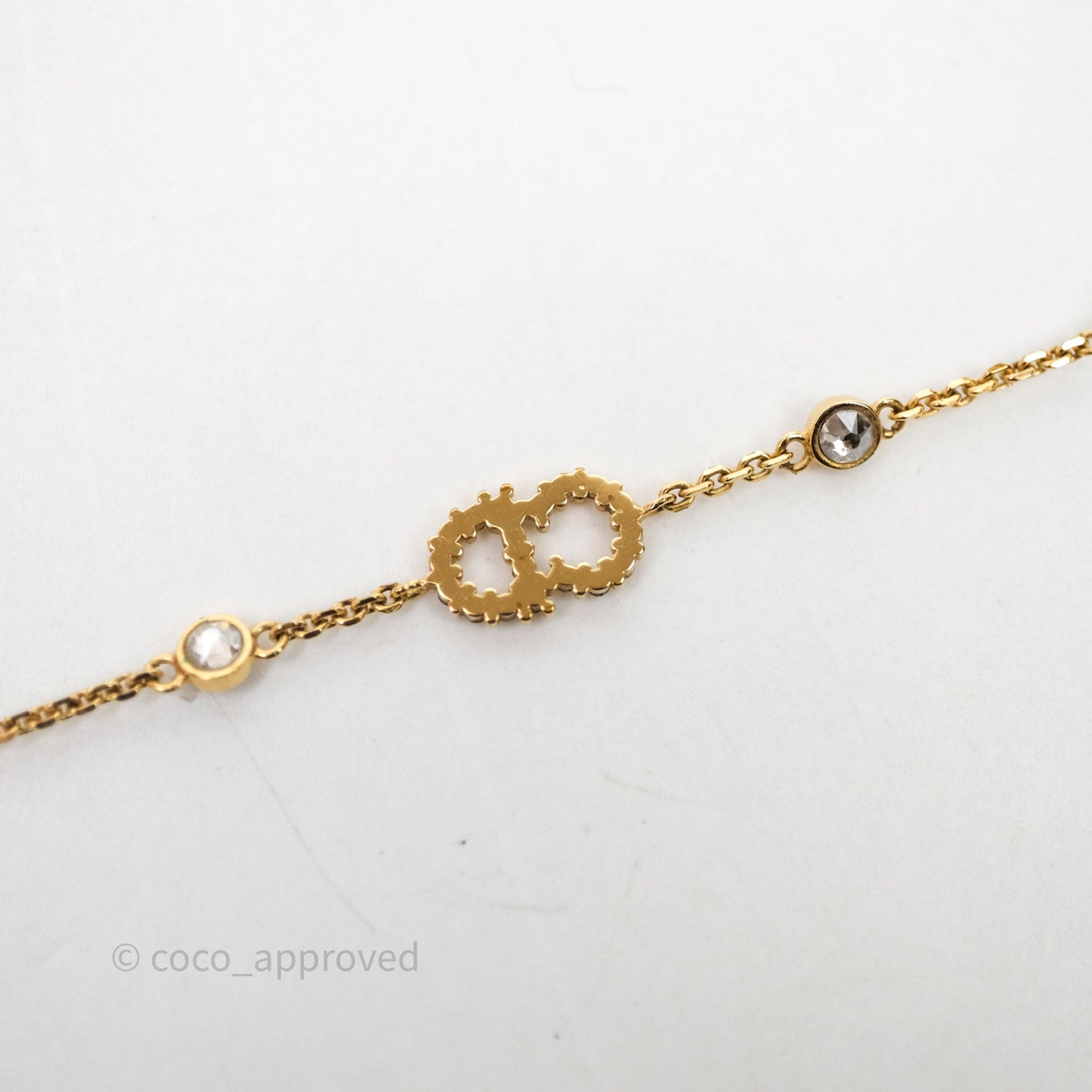 Christian Dior Metal Crystal Pearl CD Bracelet Gold Tone