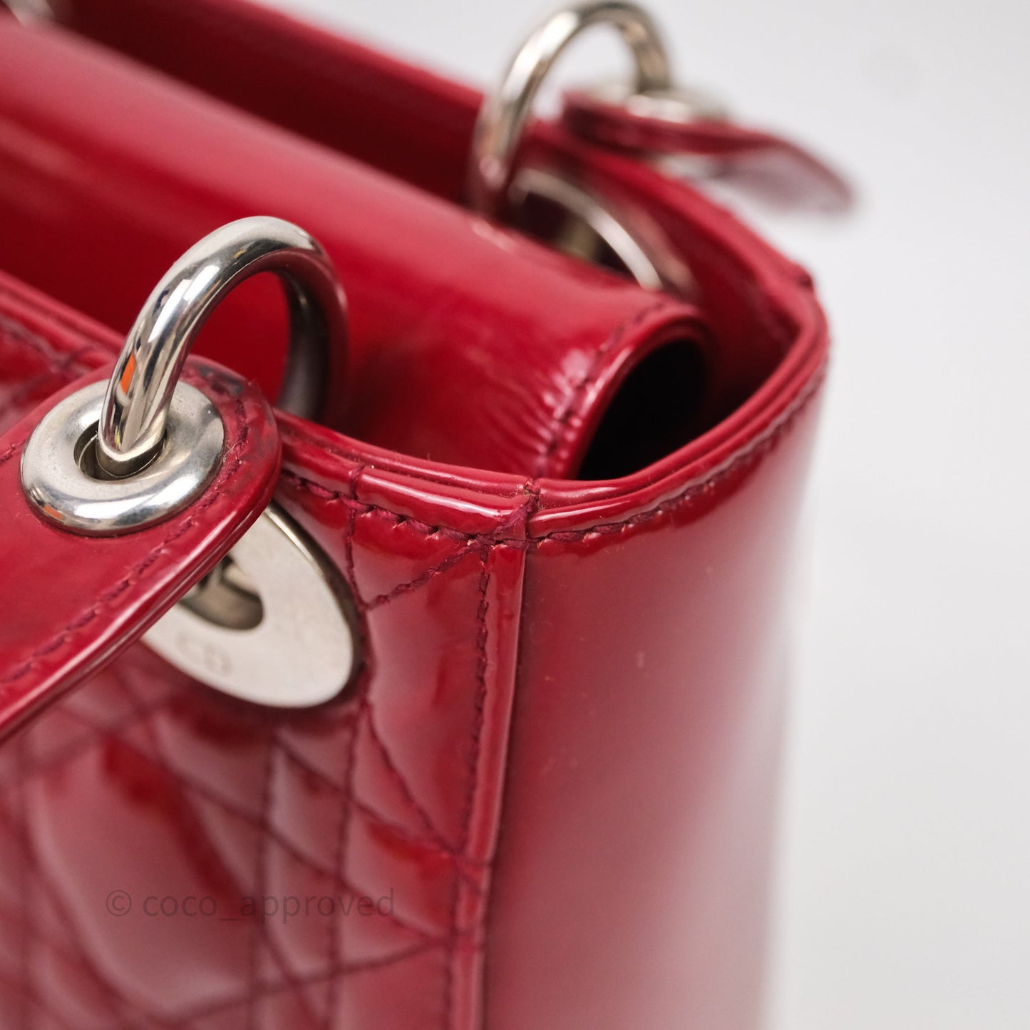 Christian Dior Mini Lady Dior Red Patent Cannage Silver Hardware
