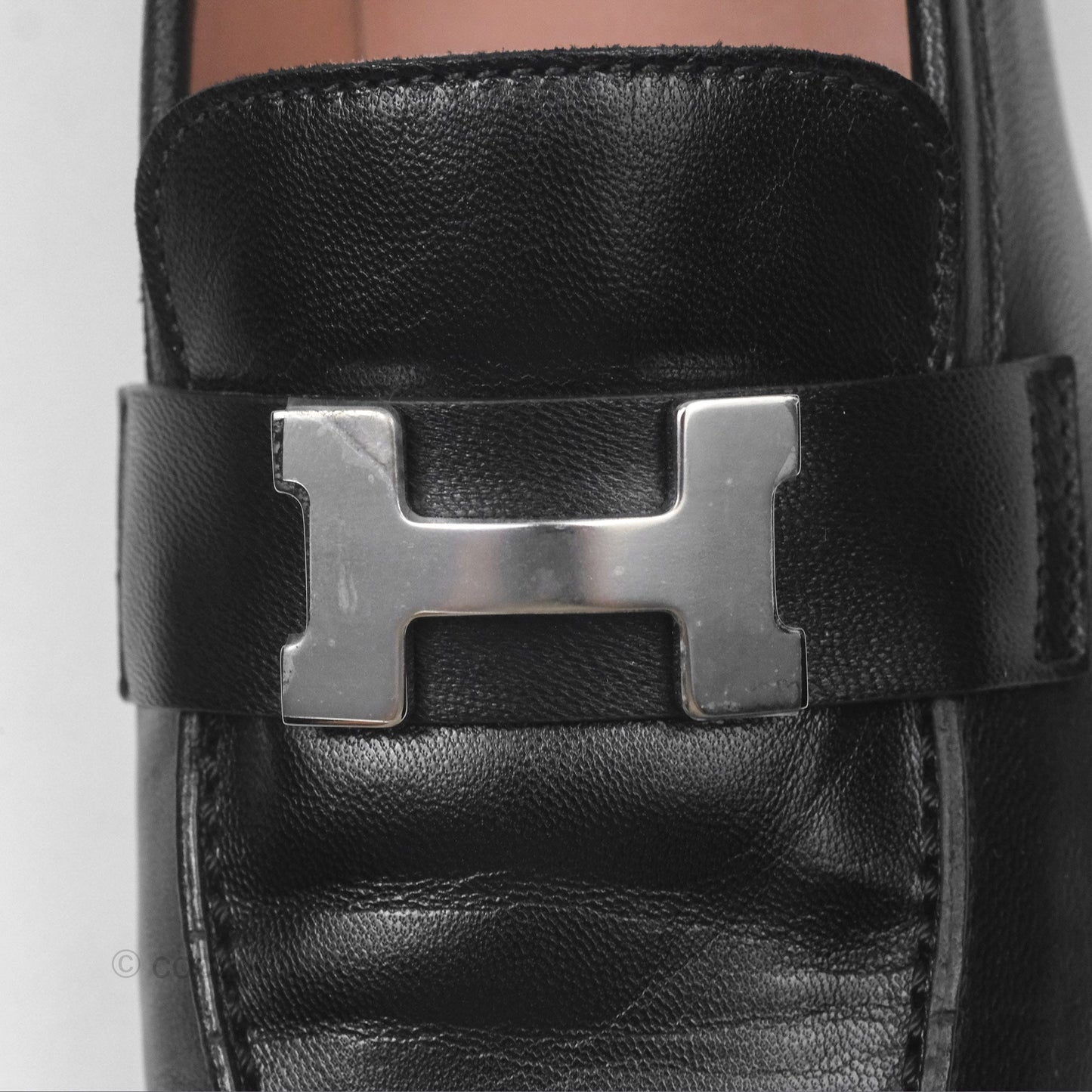Hermès Paris Loafer Black Goatskin Palladium H Buckle Size 37.5