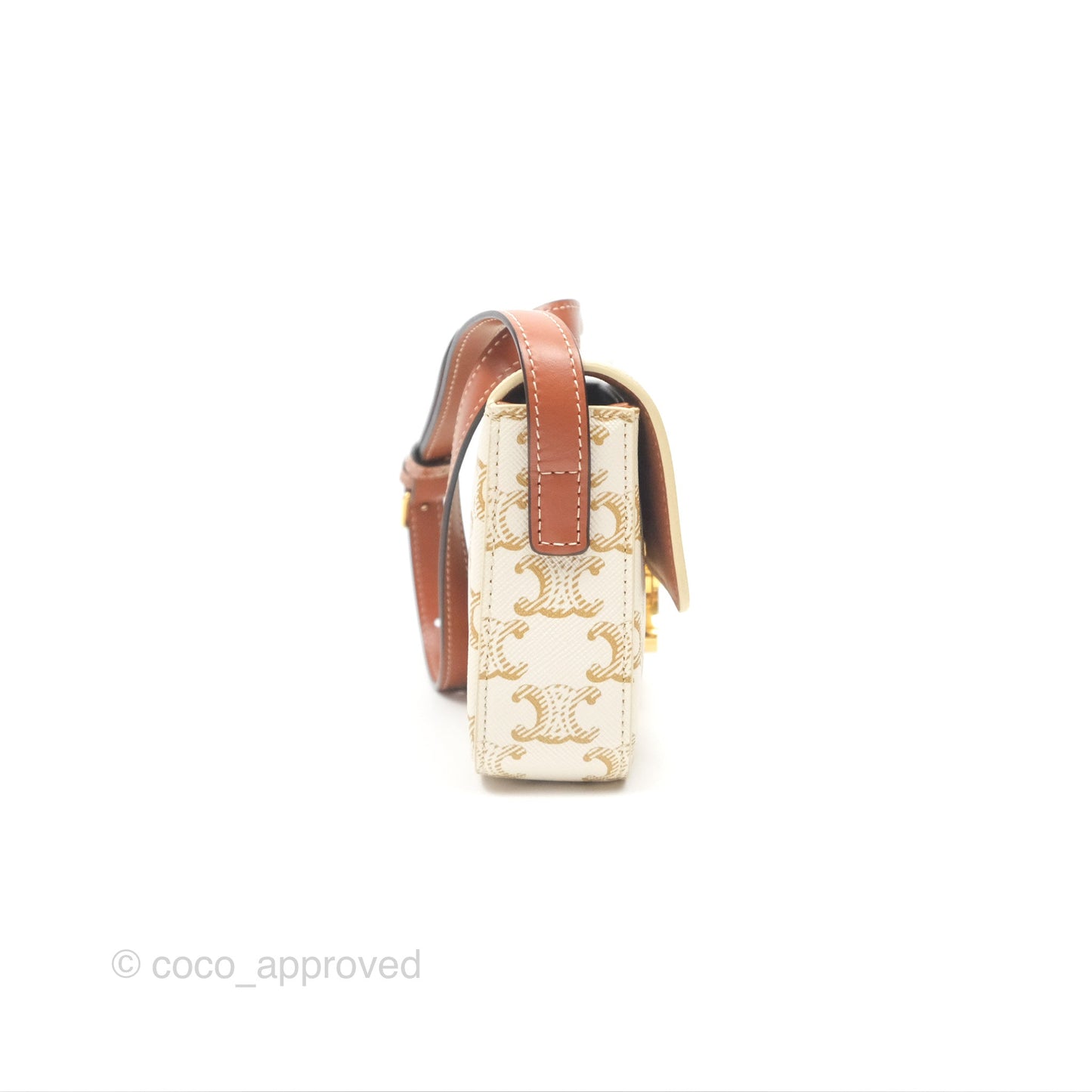 Celine Triomphe Shoulder Bag White Calfskin Triomphe Canvas