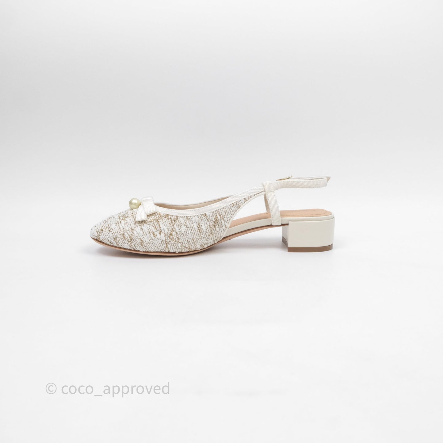 Dior Ballet Slingback Pump White Cannage Tweed Gold-Tone Metallic Thread