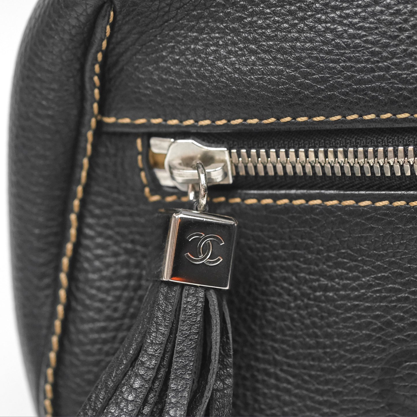 Chanel Vintage Fringe CC Shoulder Bag Black Calfskin