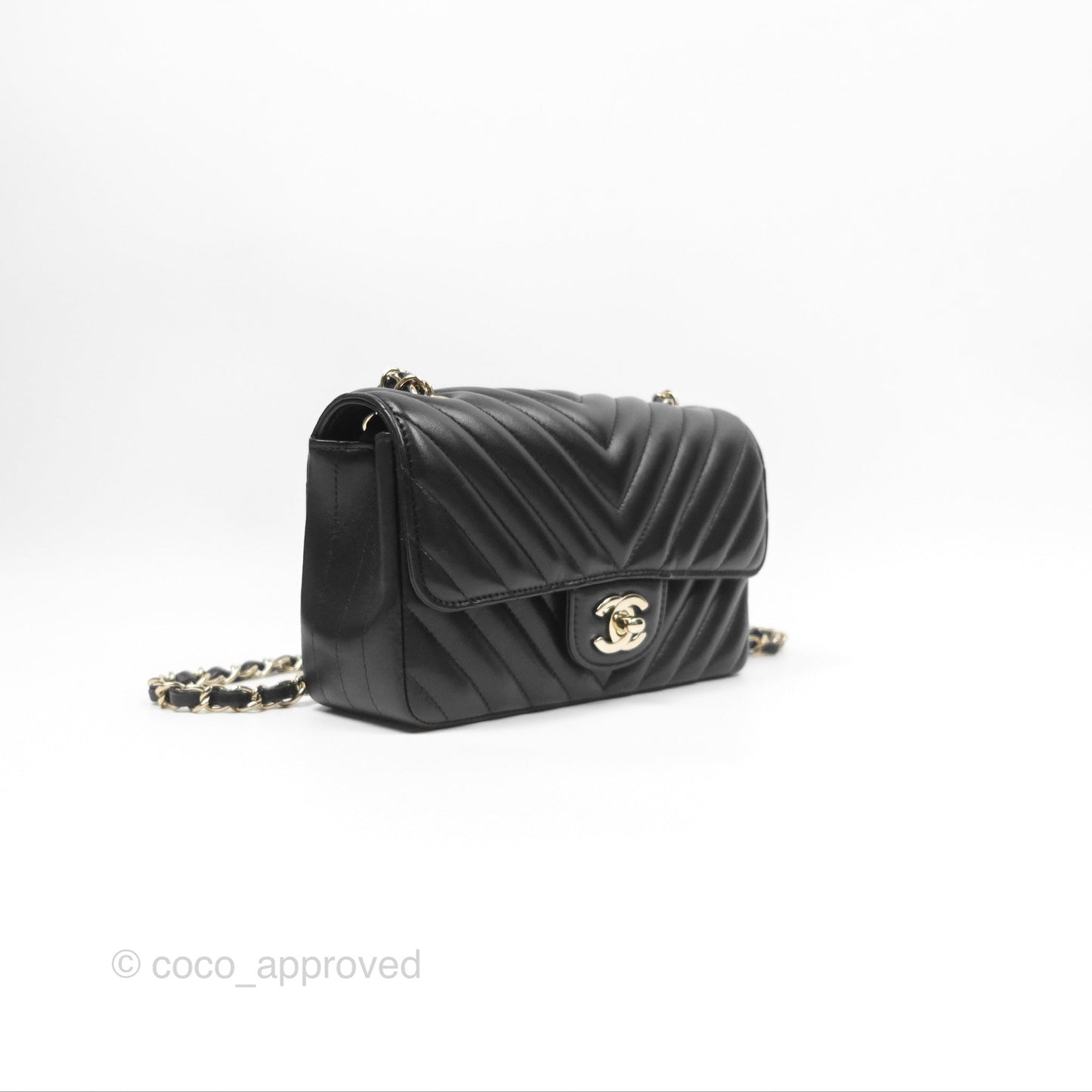 Chanel Mini Rectangular Flap Chevron Black Lambskin Gold Hardware