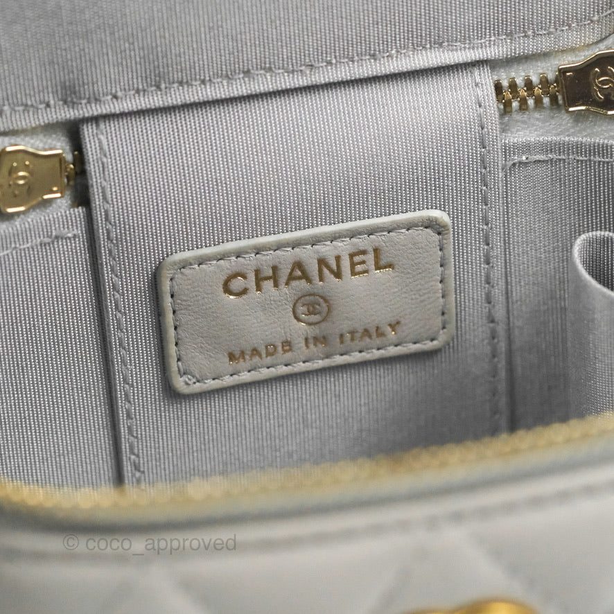 Chanel Mini Top Handle Vanity With Chain Grey Lambskin Aged Gold Hardware