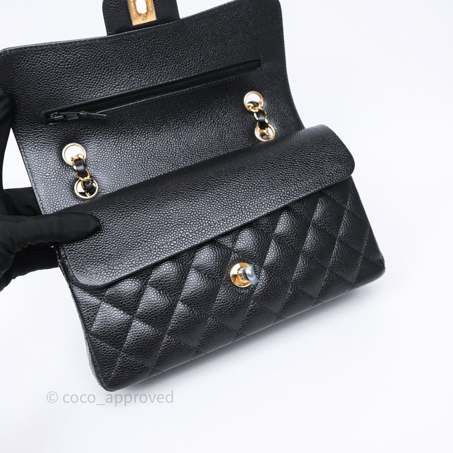 Chanel Small Classic Flap Quilted Black Caviar Gold Hardware