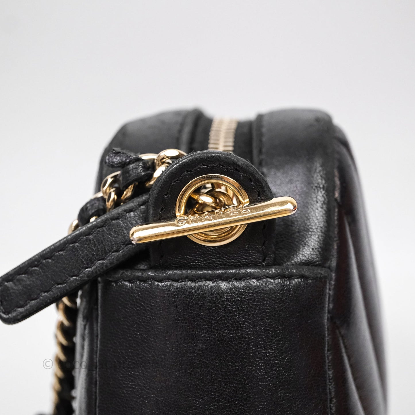 Chanel Chevron Camera Bag Black Lambskin Gold Hardware