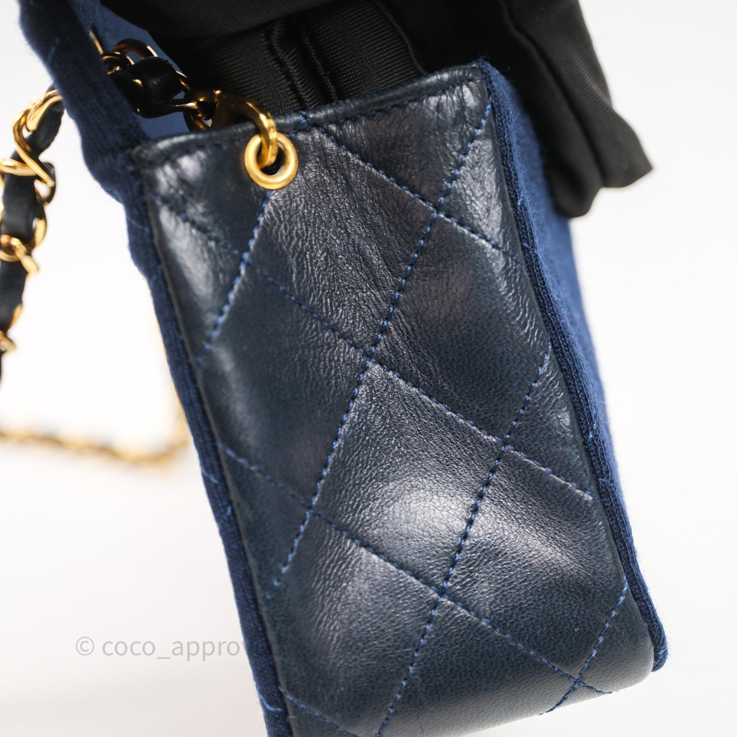 Chanel Vintage Mini Full Flap Bag Navy Fabrics / Lambskin 24K Gold Hardware