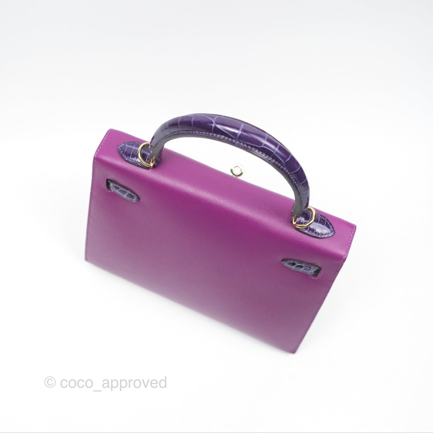 Hermès Kelly 25 Sellier Touch Anemone/ Amethyste Madame/ Croc Gold Hardware
