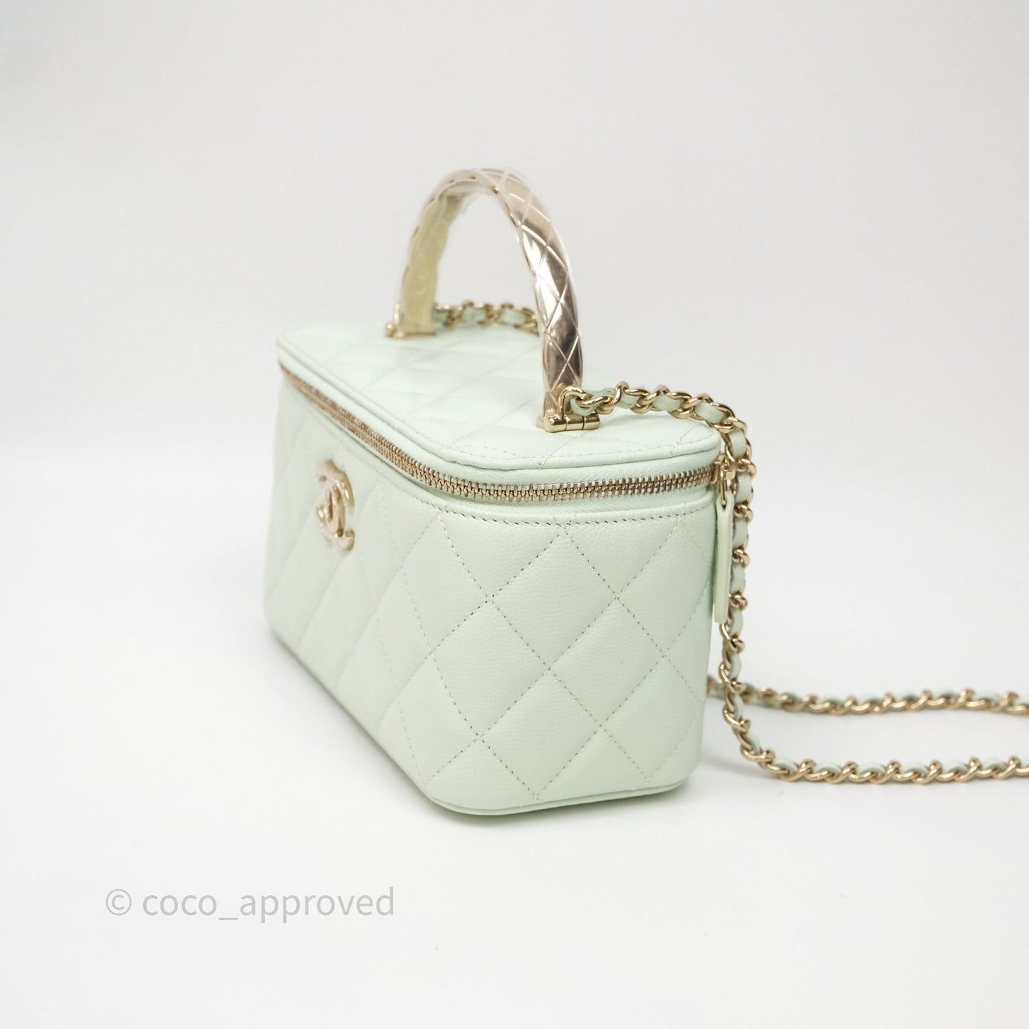 Chanel Vanity Rectangular Top Handle Mint Green Caviar Gold Hardware