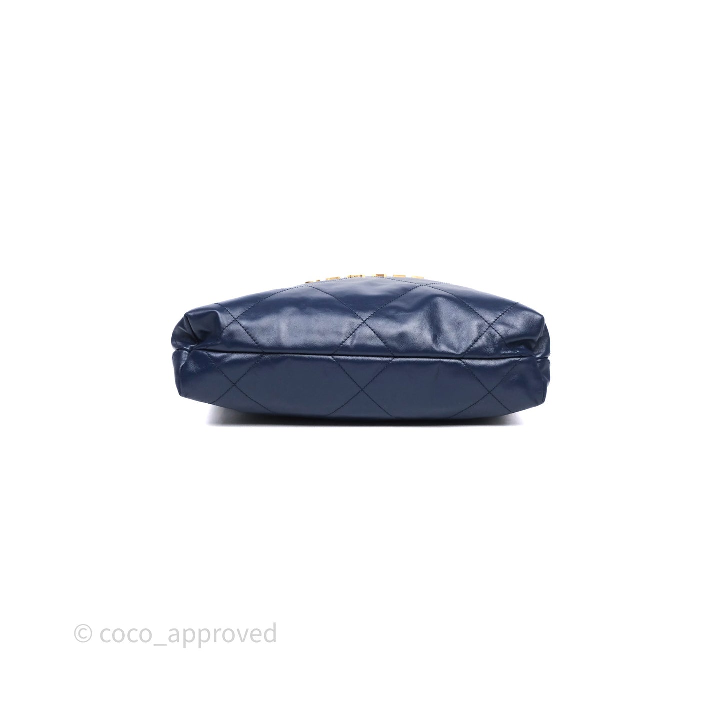 Chanel 22 Small Blue Shiny Calfskin Aged Gold Hardware