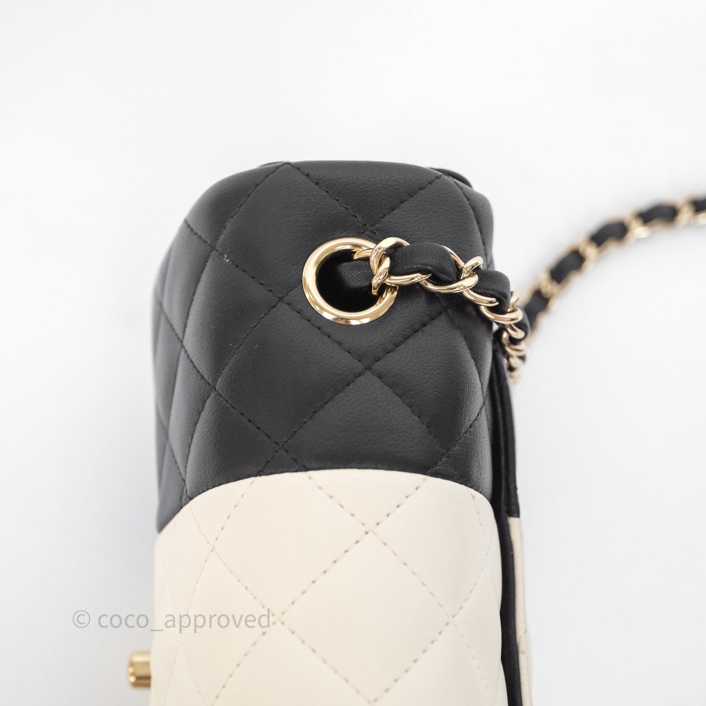 Chanel Mini Rectangular Flap Quilted Black White Lambskin Gold Hardware