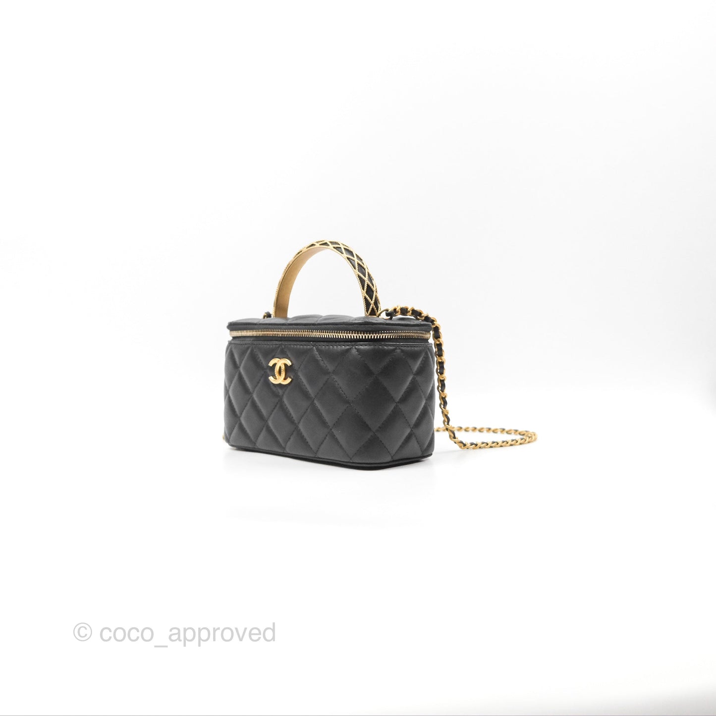 Chanel Top Handle Vanity Rectangular Black Lambskin Gold Hardware
