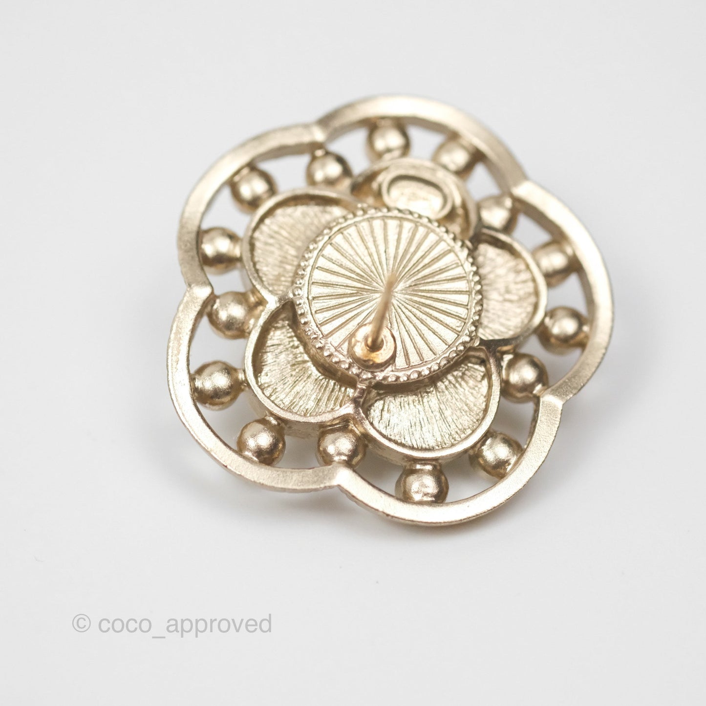 Chanel Crystal Pearl CC Flower Earrings Gold Tone 21B