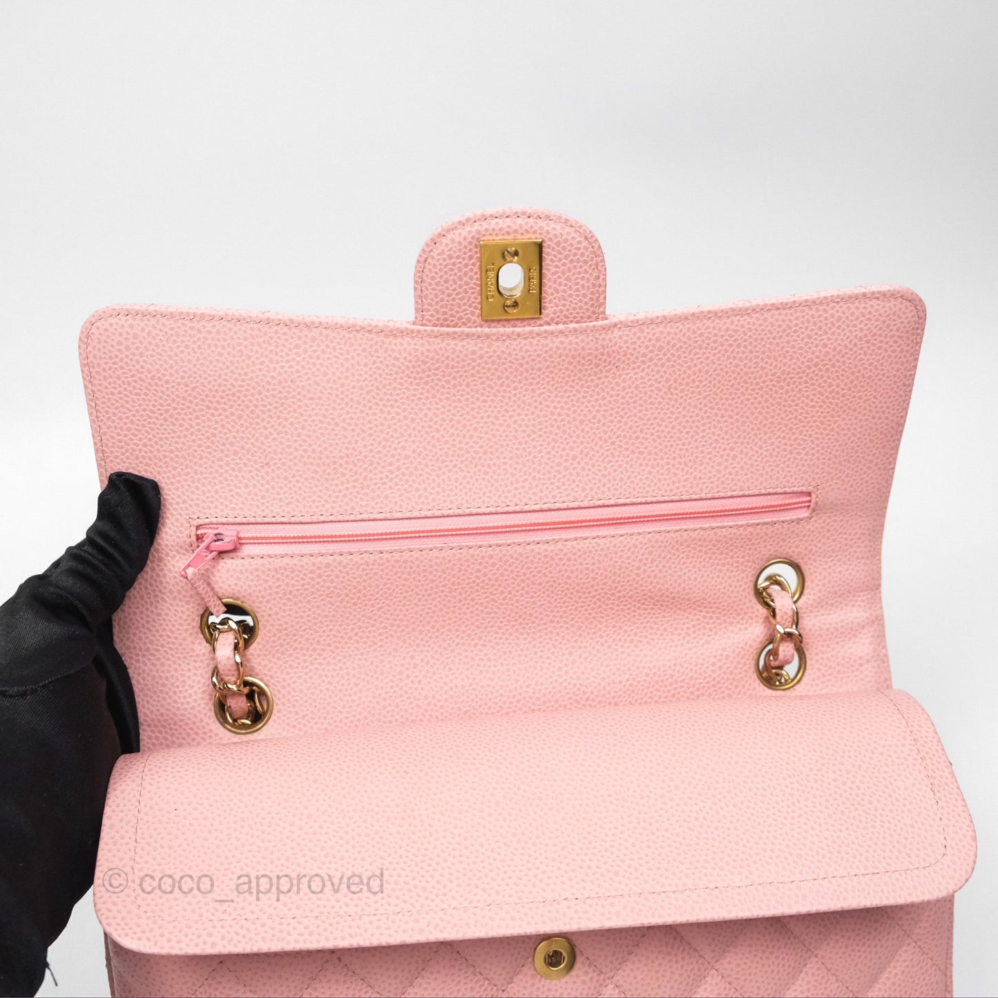 Chanel Vintage Classic M/L Medium Flap Quilted Sakura Pink Caviar 24K Gold Hardware