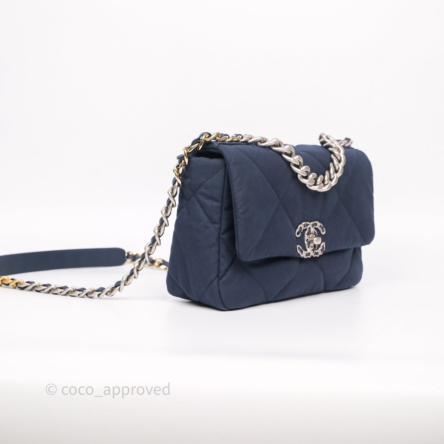 Chanel 19 Small Dark Navy Fabric Mixed Hardware