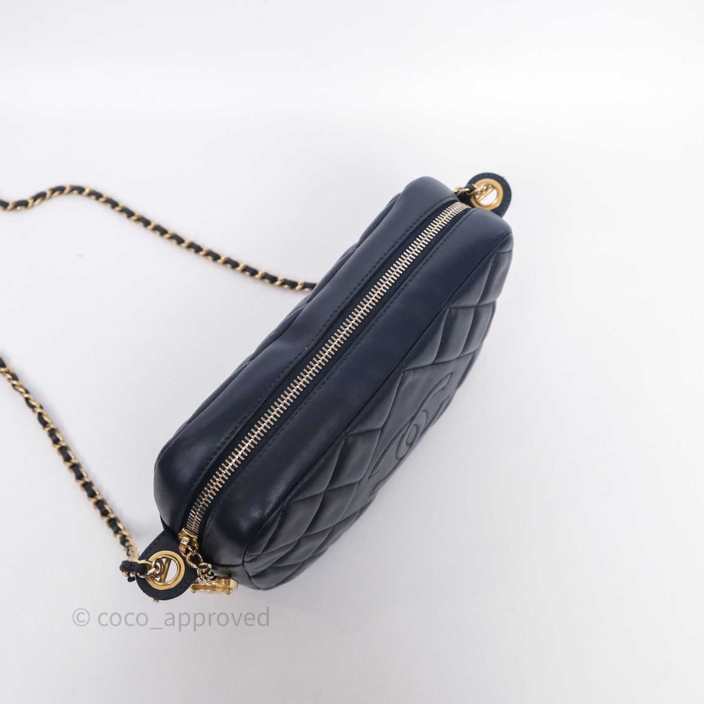 Chanel CC Camera Bag Quilted Navy Lambskin Aged Gold Hardware