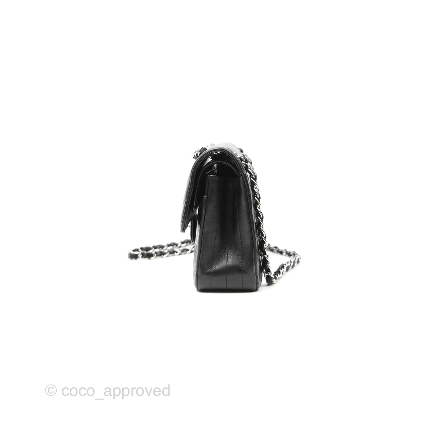 Chanel Small Classic Chevron Flap Black Lambskin Silver Hardware