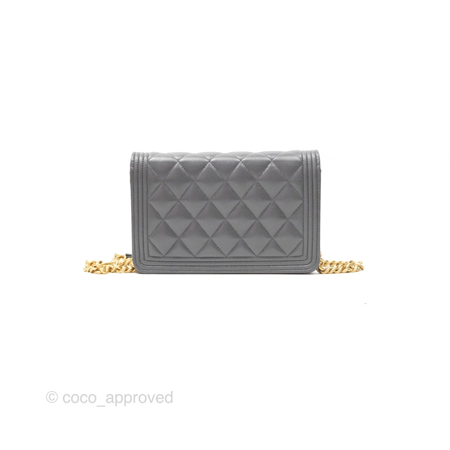 Chanel Quilted Boy Wallet on Chain WOC Grey Caviar Aged Gold Hardware