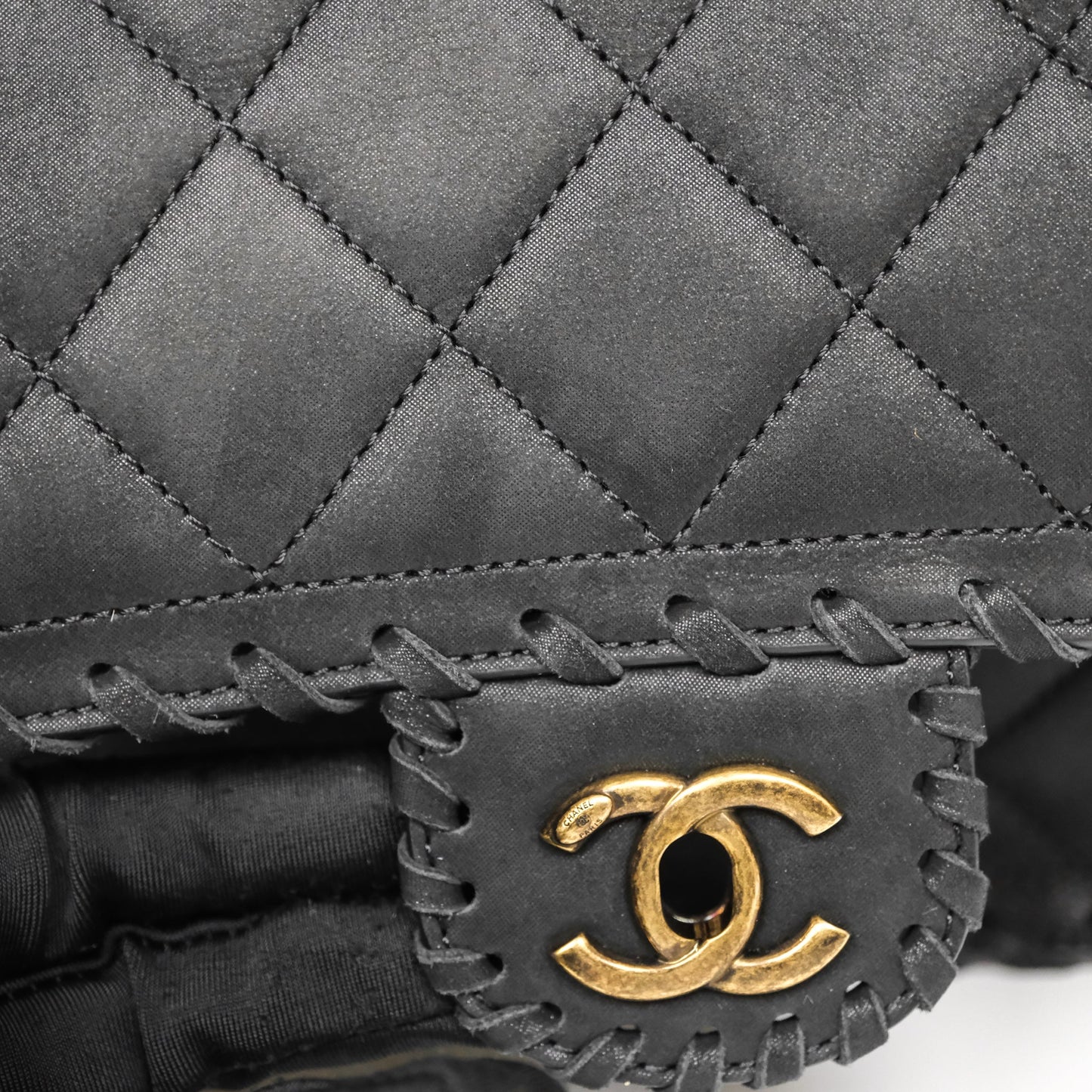 Chanel Braided Flap Bag Black Nubuck Aged Gold Hardware