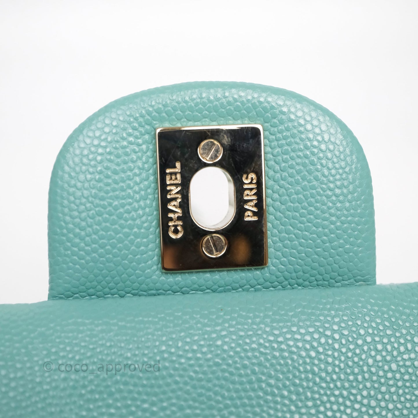 Chanel Classic M/L Medium Flap Quilted Tiffany Green Caviar Gold Hardware