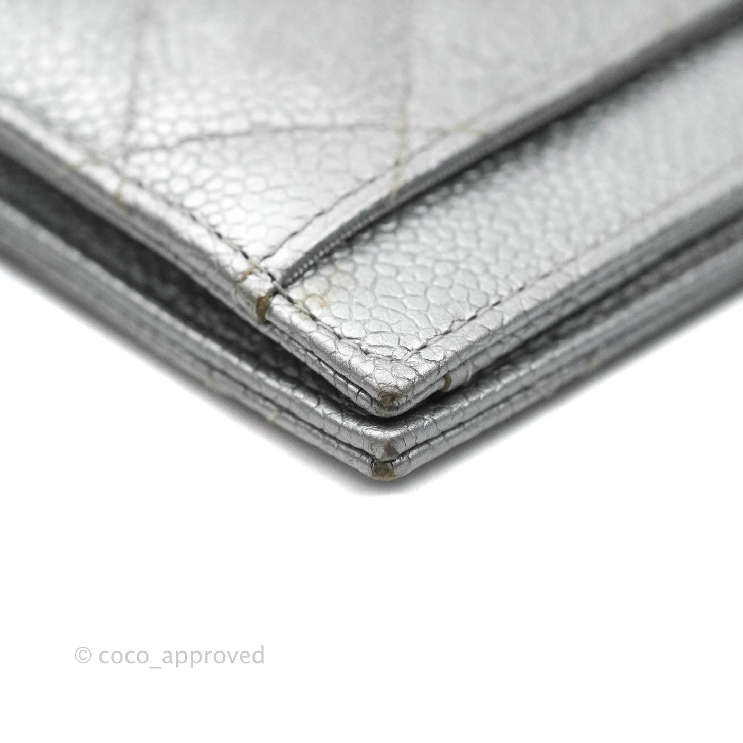 Chanel Classic Quilted Card Holder Metallic Silver Caviar Ruthenium Hardware