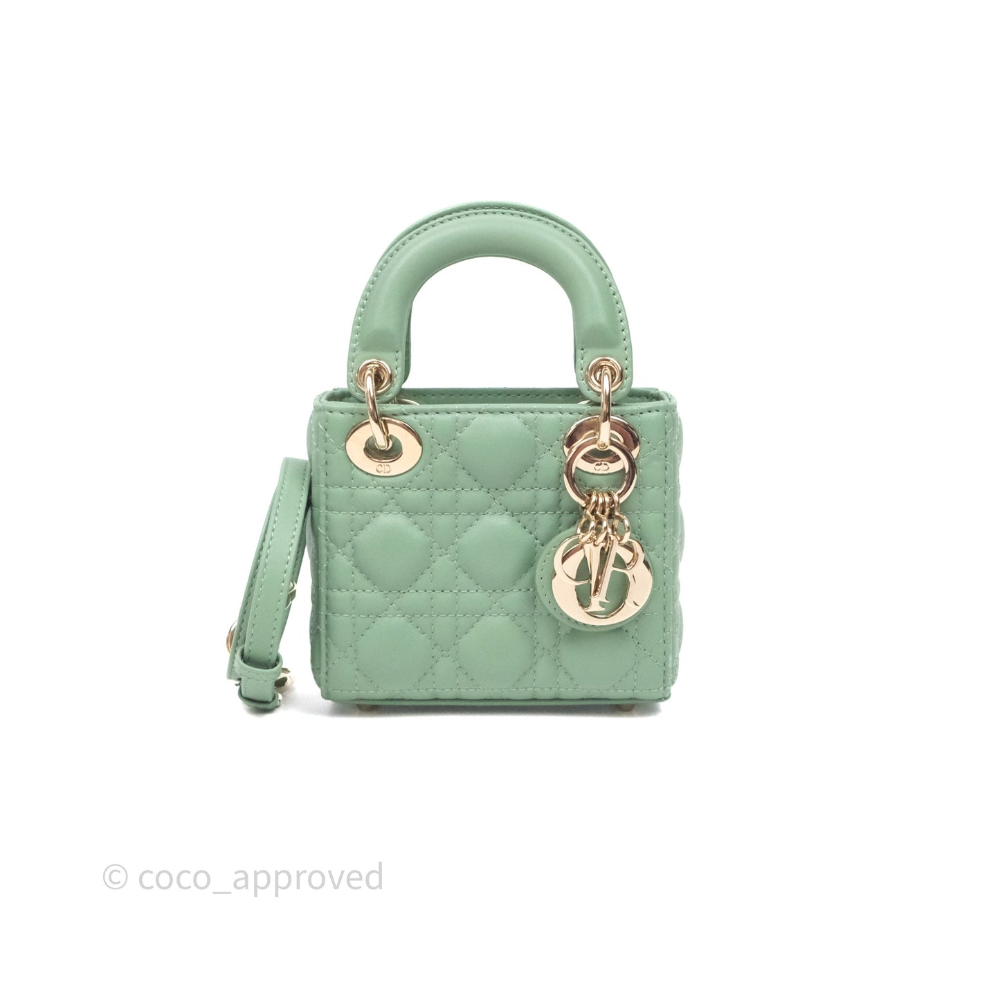 Christian Dior Micro Lady Dior Green Lambskin Cannage Gold Hardware