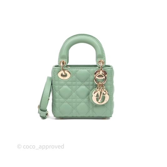Christian Dior Micro Lady Dior Green Lambskin Cannage Gold Hardware