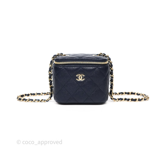 Chanel Mini Vanity With Chain Navy Caviar Gold Hardware