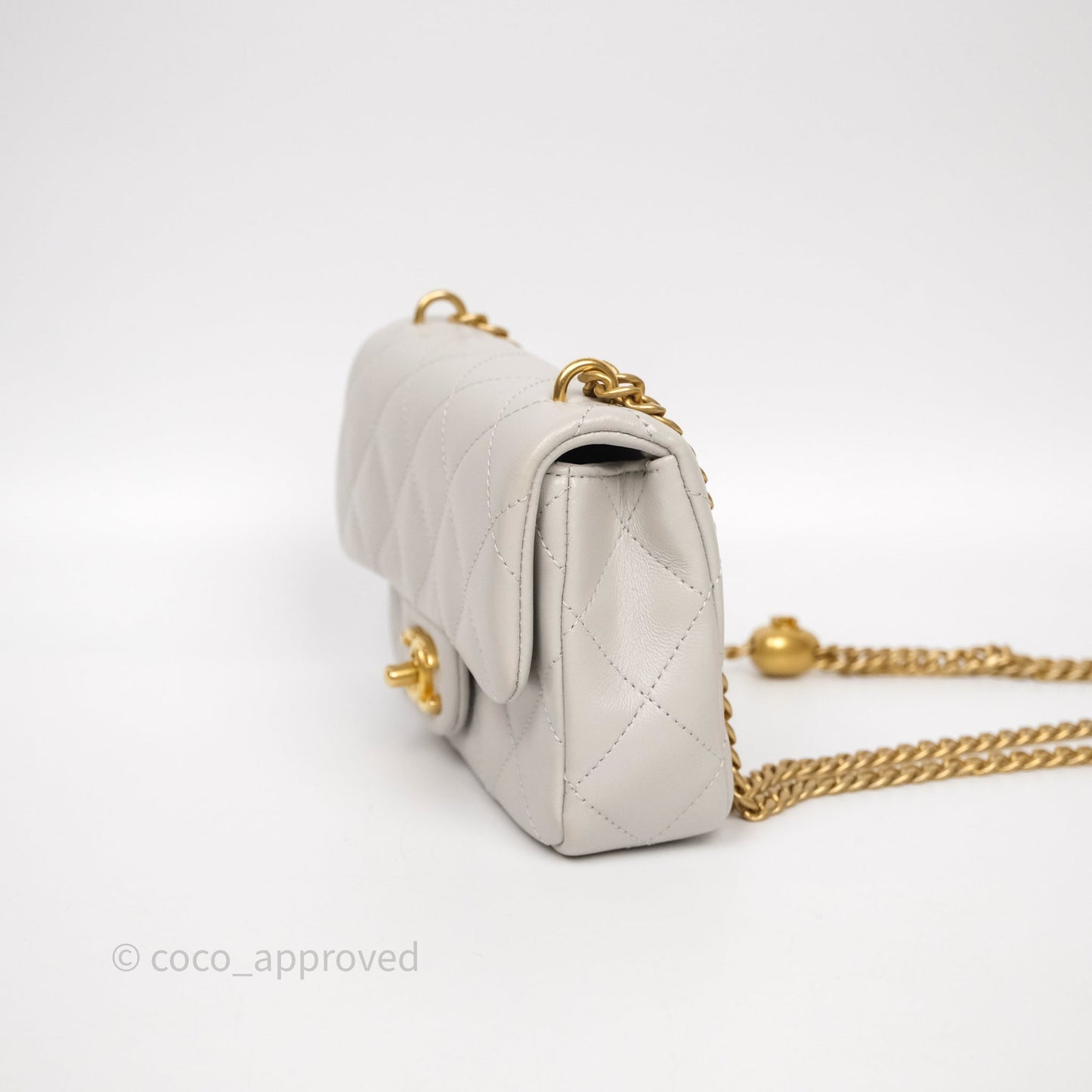 Chanel Heart Crush Mini Flap Bag Light Grey Lambskin Aged Gold Hardware 24P