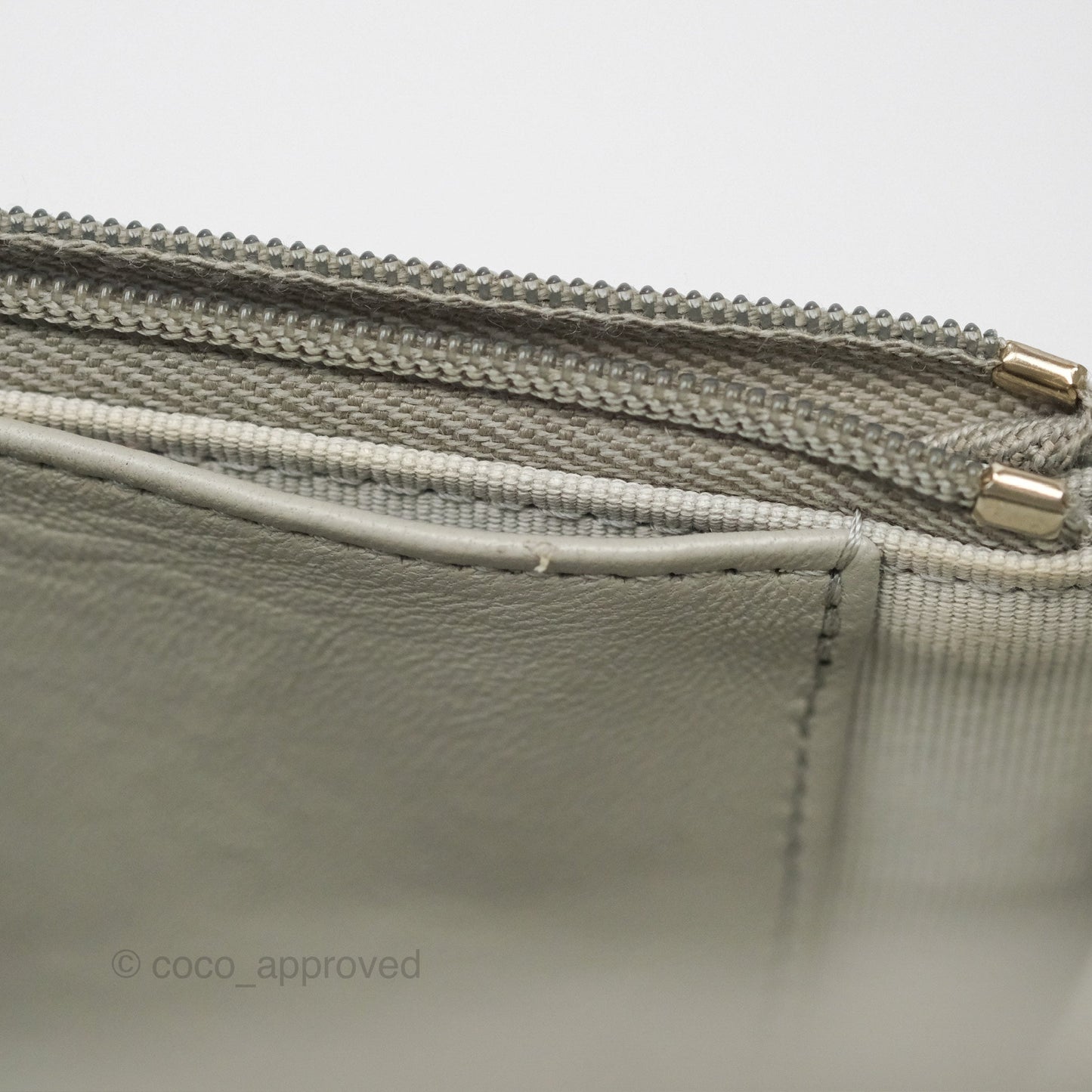 Chanel Classic Quilted Wallet on Chain WOC Light Grey Lambskin Gold Hardware