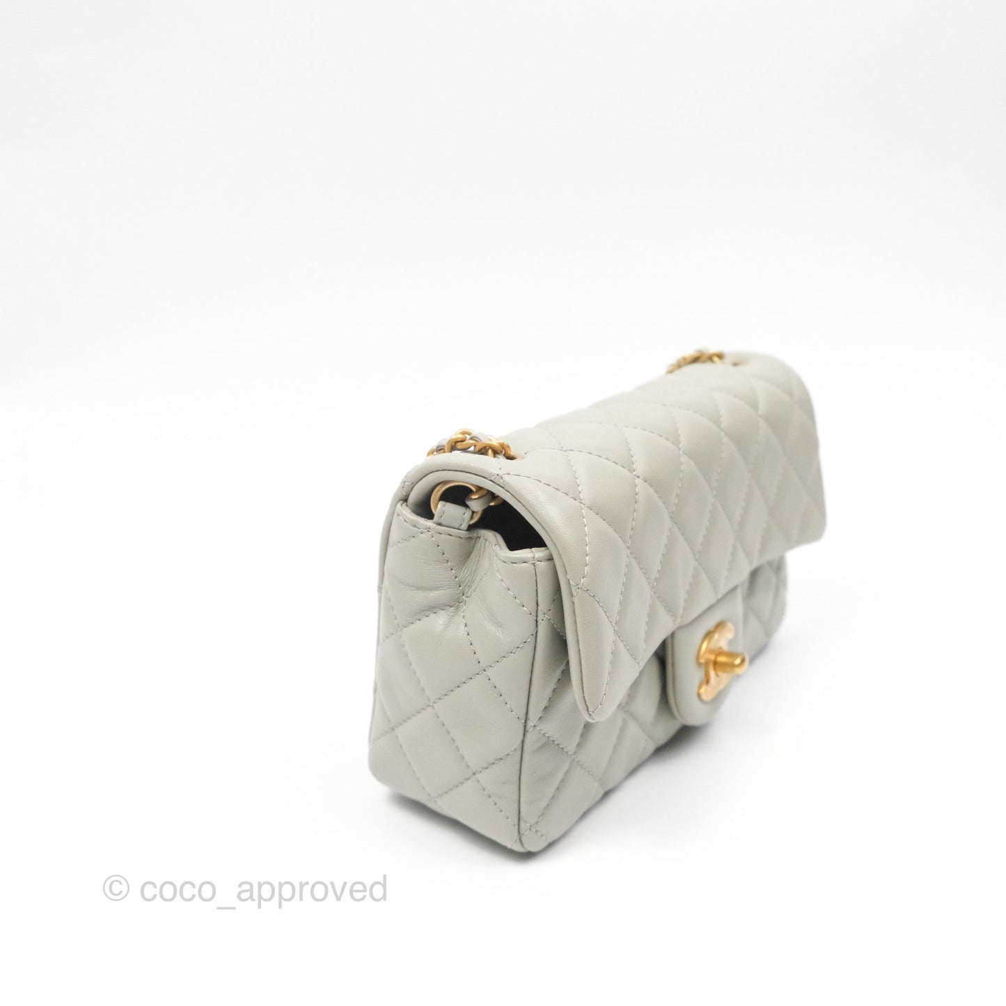 Chanel Pearl Crush Mini Rectangular Grey Lambskin Aged Gold Hardware