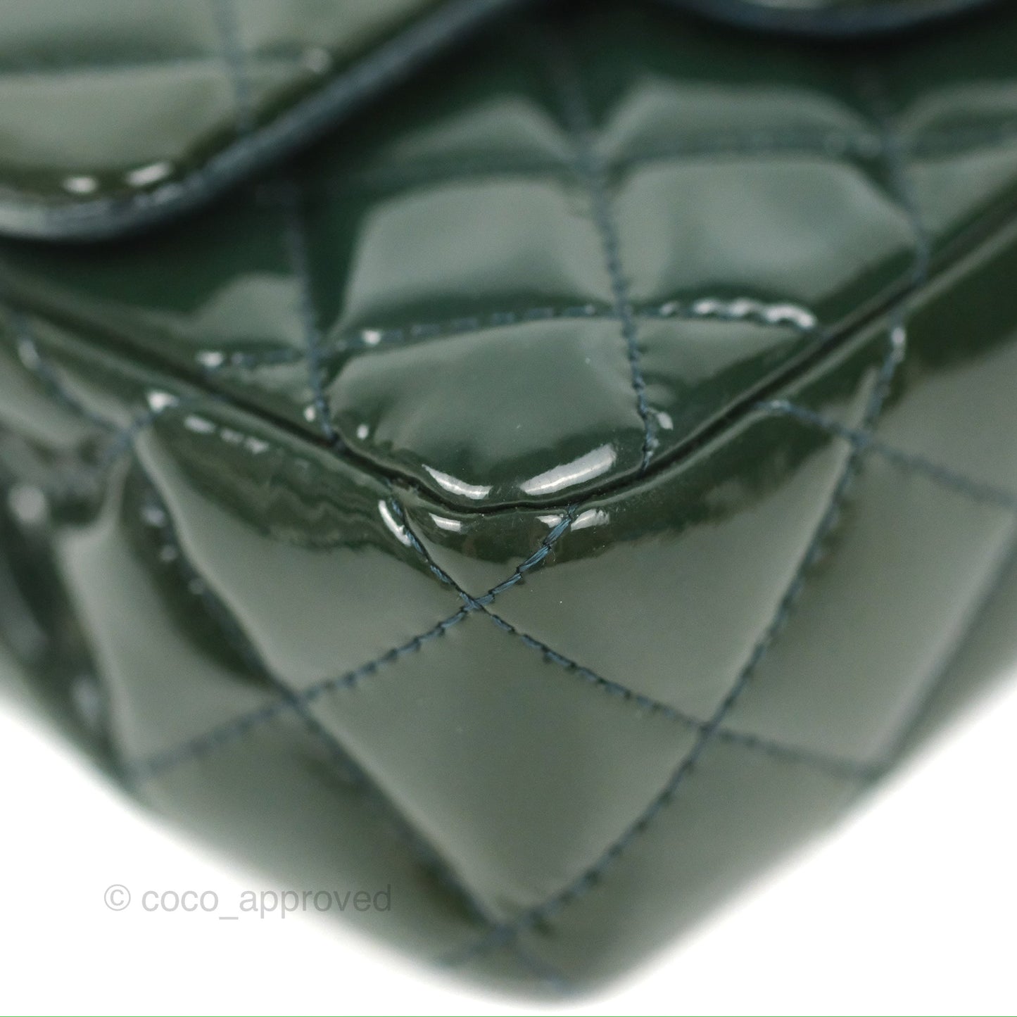 Chanel Quilted Extra Mini Rectangular Flap Teal Patent Silver Hardware
